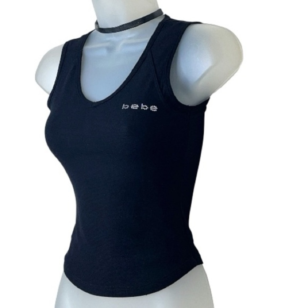bebe Black Rhinestone Logo Tank Top